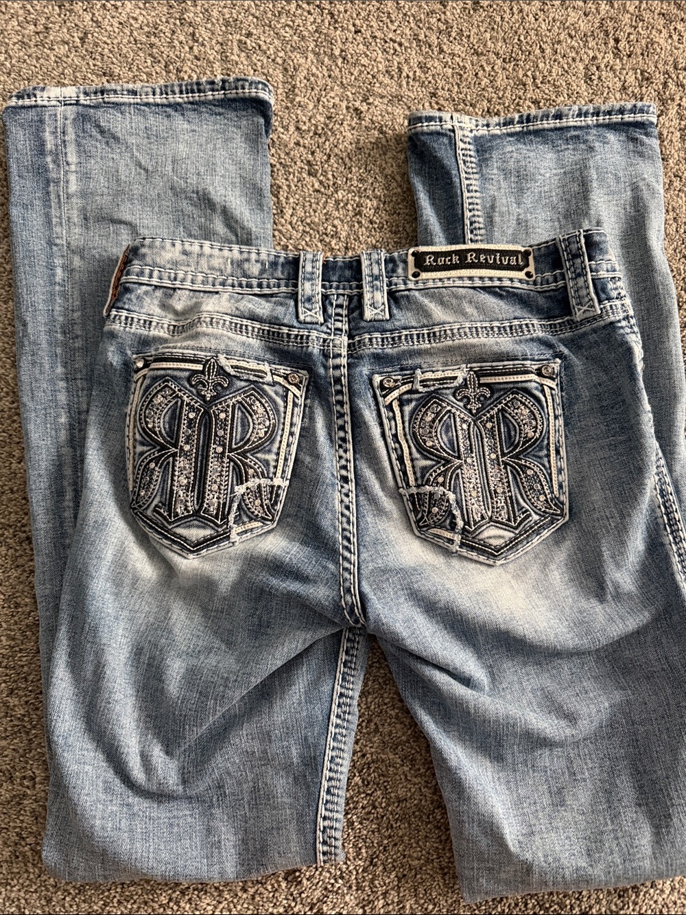 Rock Revival Light Blue Embroidered Pocket Bootcut Jeans